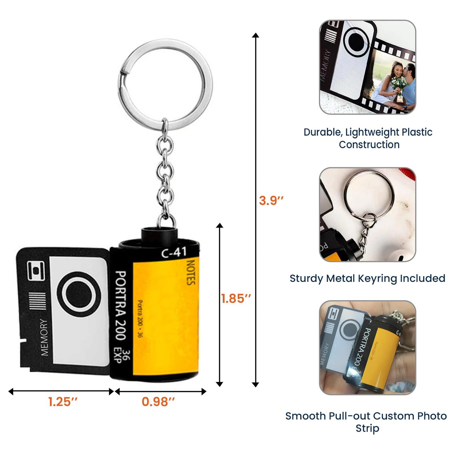 Custom Photo Gift For Couple, For Him, For Her-Valentine Gift - Personalized Photo Film Roll Keychain