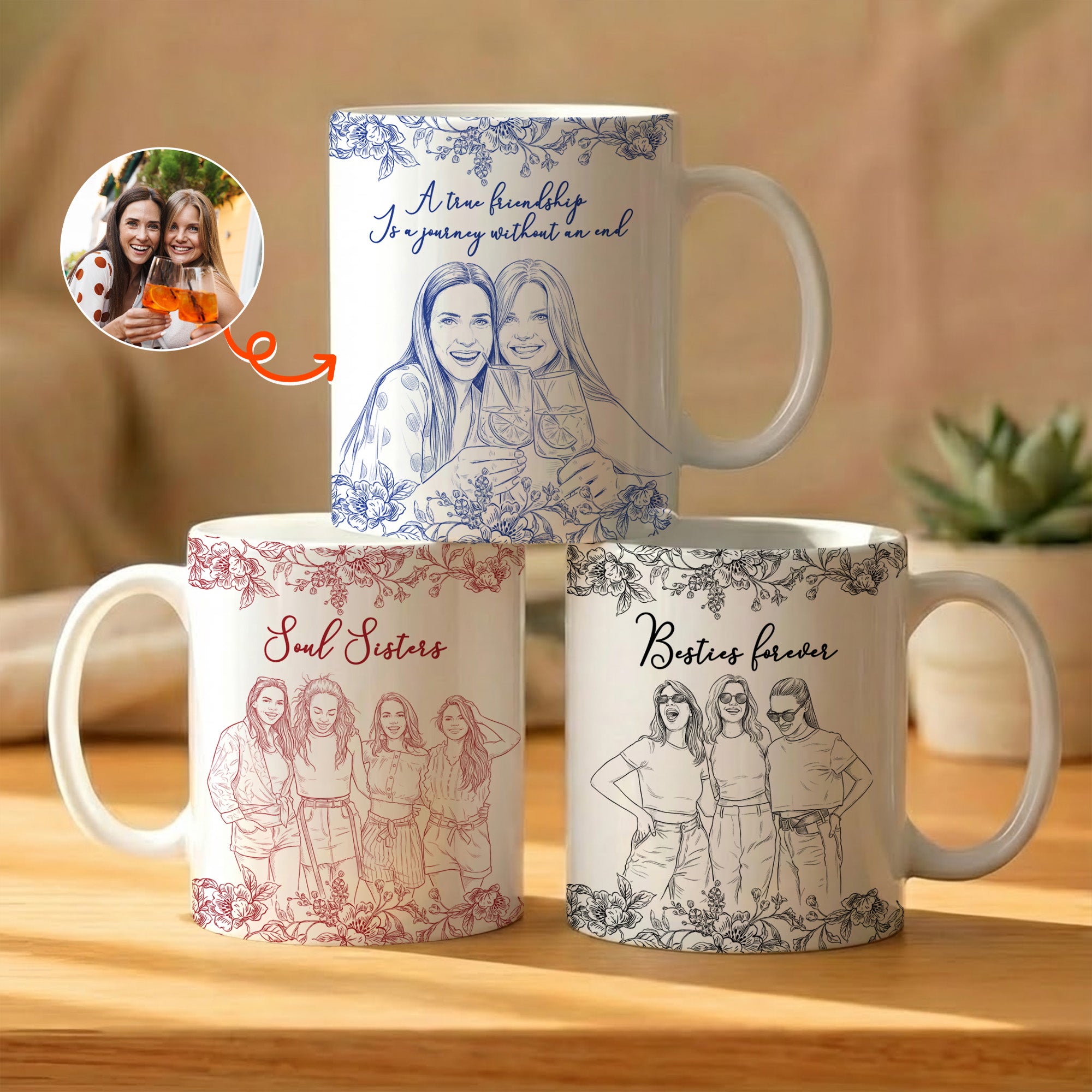 Custom Photo Gift For Friends, Soul Sisters Friendship Thank You Gifts - Personalized Photo Mug
