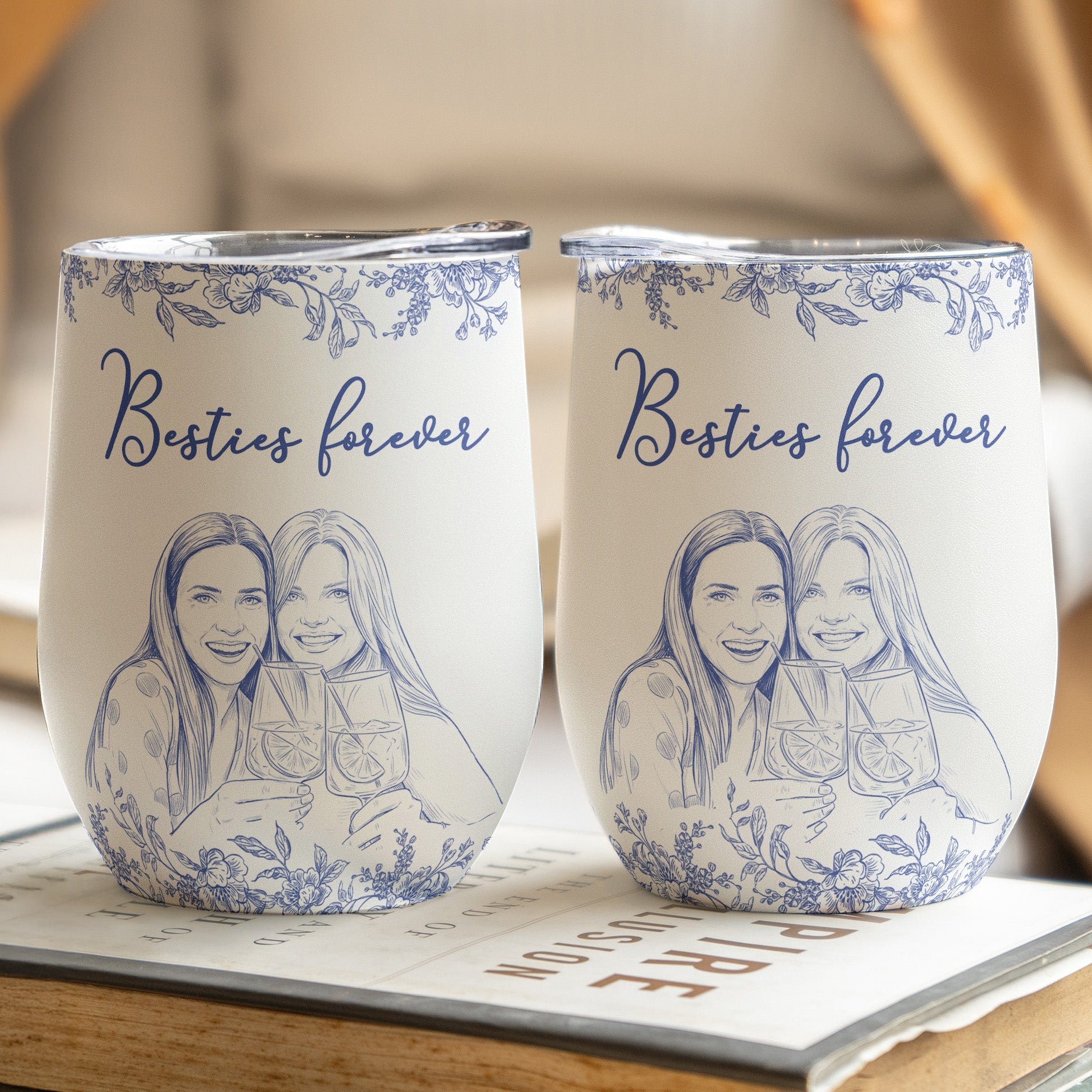 Custom Photo Gift For Friends, Soul Sisters - Personalized Photo Wine Tumbler