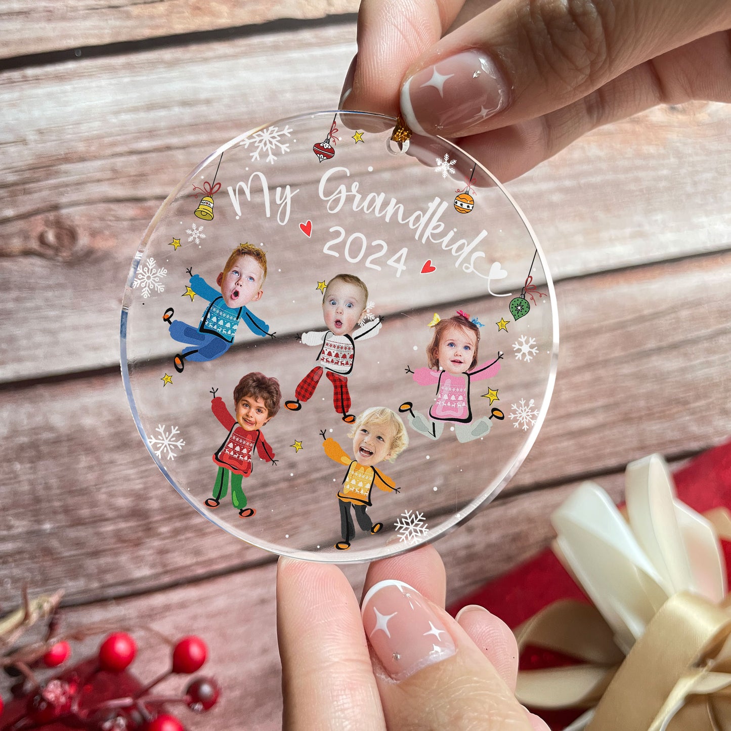 Custom Photo Grandkids 2024 - Personalized Acrylic Photo Ornament