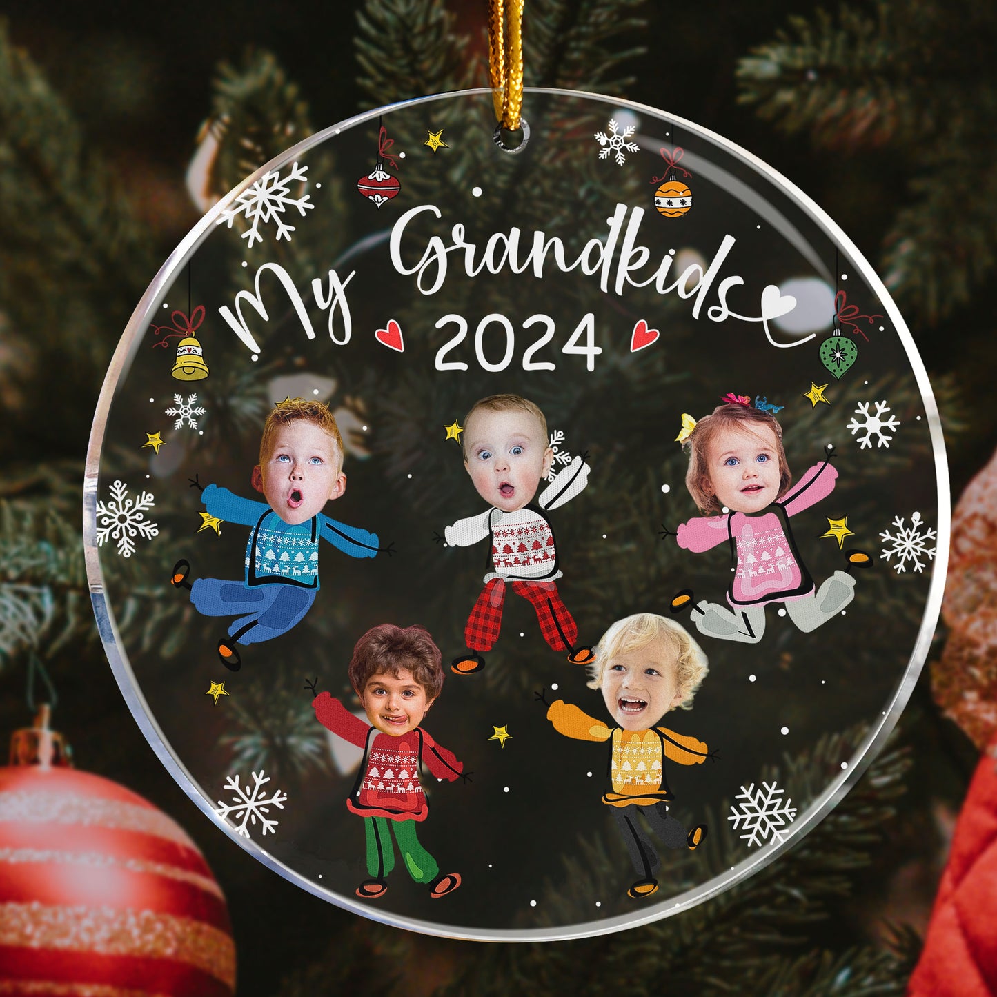 Custom Photo Grandkids 2024 - Personalized Acrylic Photo Ornament