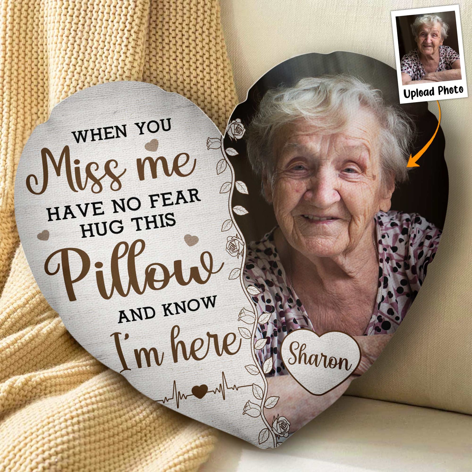 Custom Photo Hug This & Know I'M Here  - Personalized Photo Custom Shaped Pillow