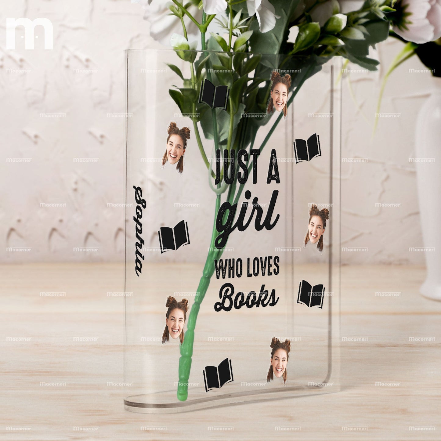 Custom Photo Just A Girl Who Loves Books - Personalized Photo Acrylic Book Vase