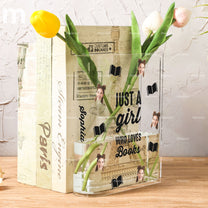 Custom Photo Just A Girl Who Loves Books - Personalized Photo Acrylic Book Vase