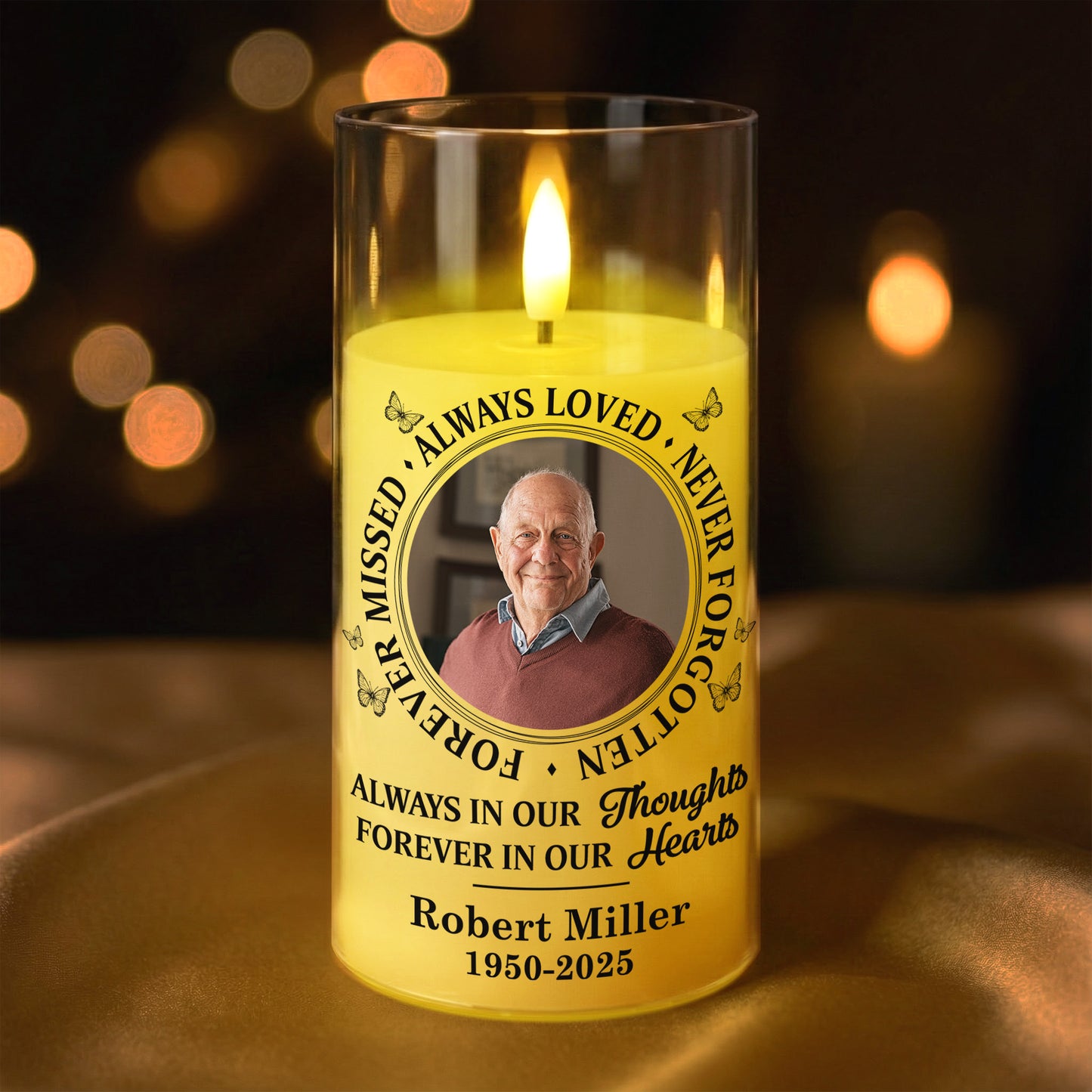 Custom Photo Memorial Always Loved Never Forgotten - Personalized Photo LED Candle Light