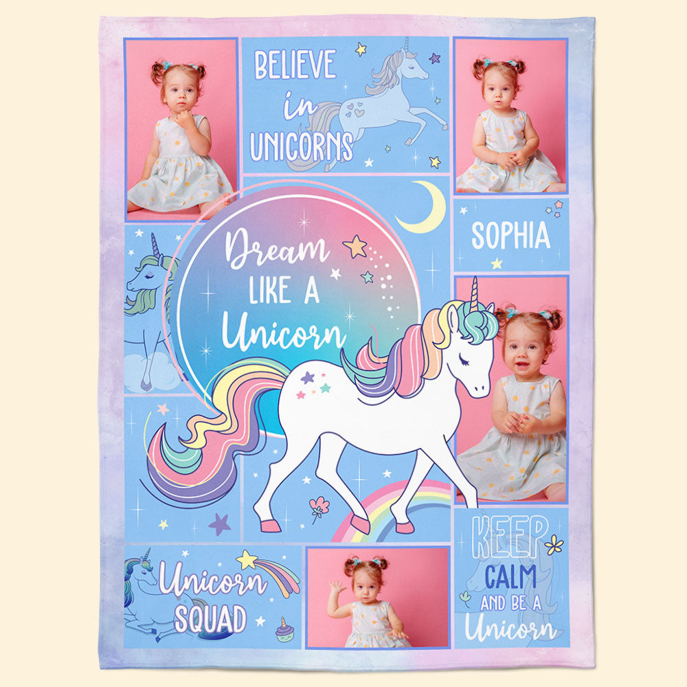 Custom Photo Name Unicorn For Girls, Daughter, Granddaughter - Personalized Photo Blanket