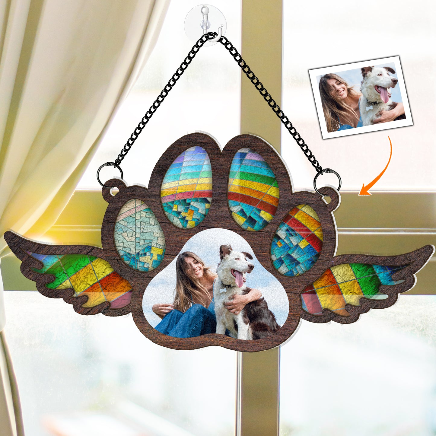 Custom Photo Paw With Wings - Personalized Window Hanging Suncatcher Photo Ornament