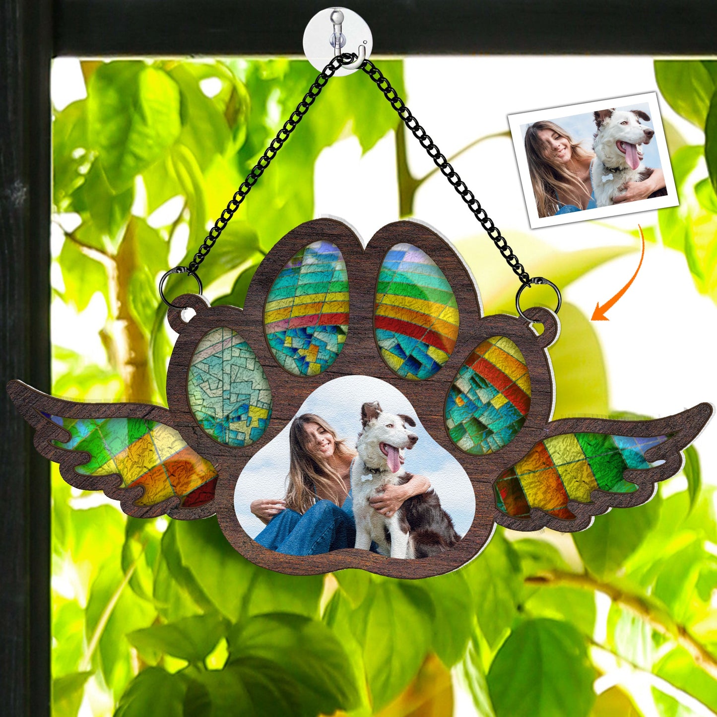 Custom Photo Paw With Wings - Personalized Window Hanging Suncatcher Photo Ornament