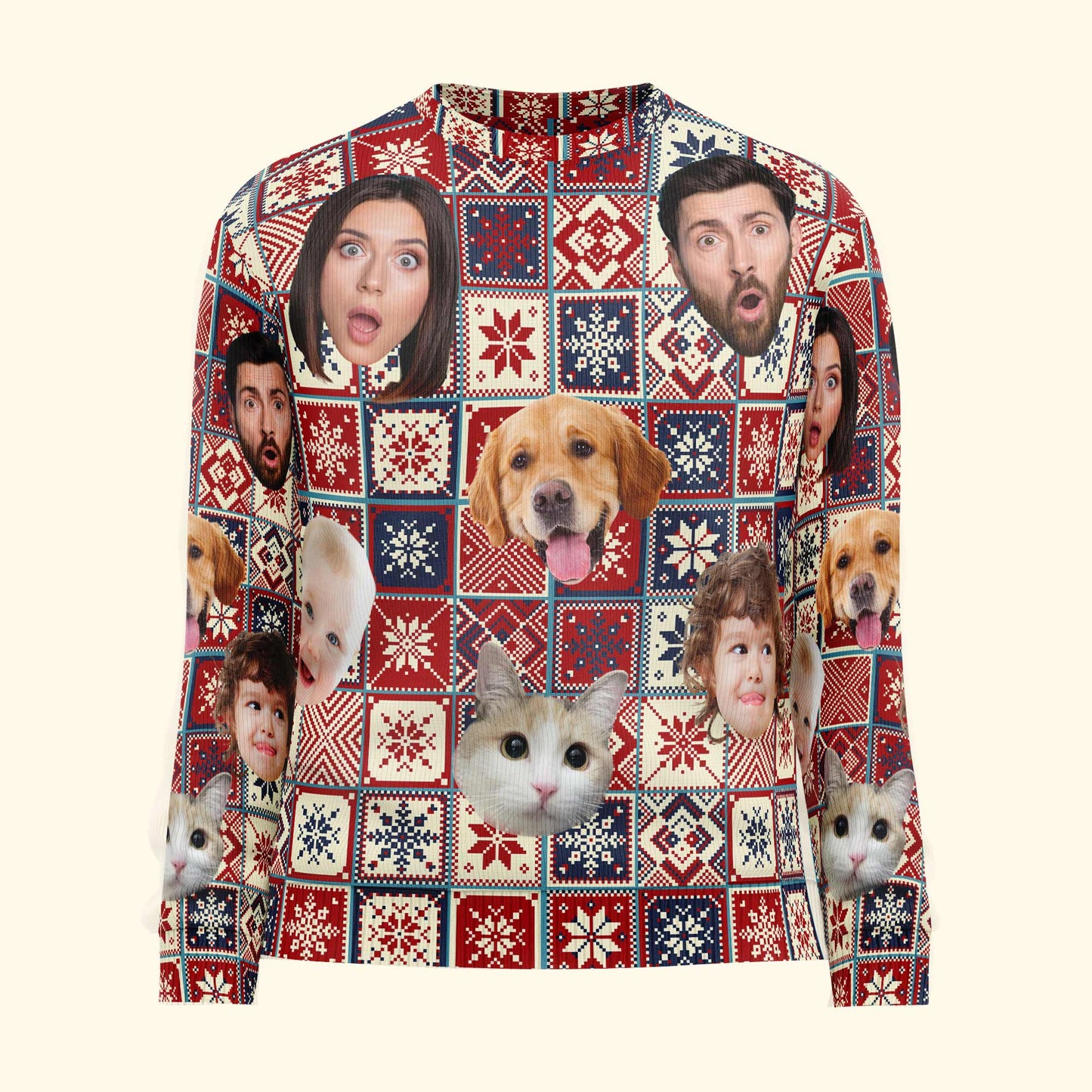 Custom Photo Pet Family Cozy Sweater - Personalized Photo Ugly Sweater