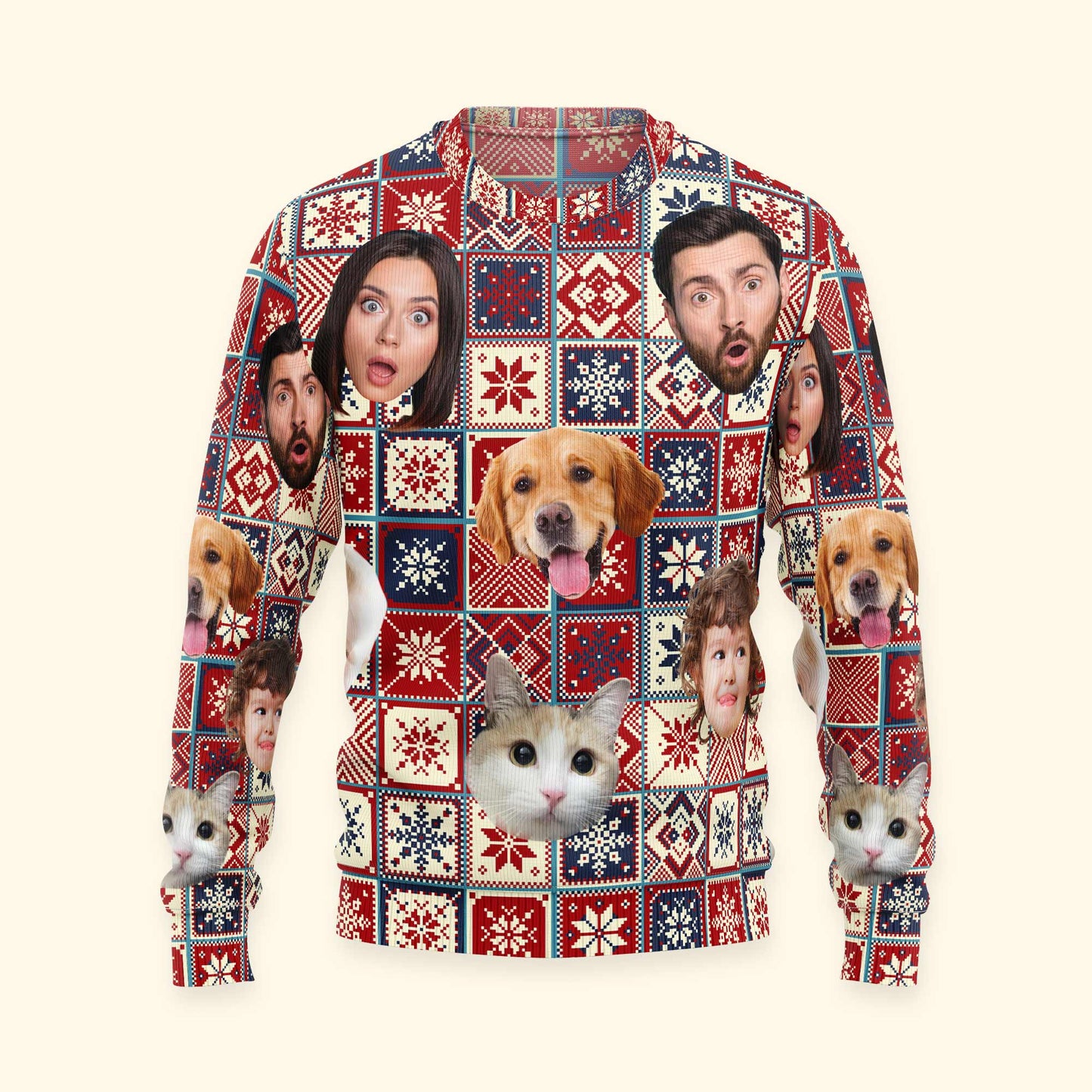 Custom Photo Pet Family Cozy Sweater - Personalized Photo Ugly Sweater