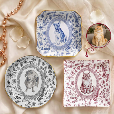 Custom Photo Pet Lover Gift Watercolor Style - Personalized Jewelry Dish