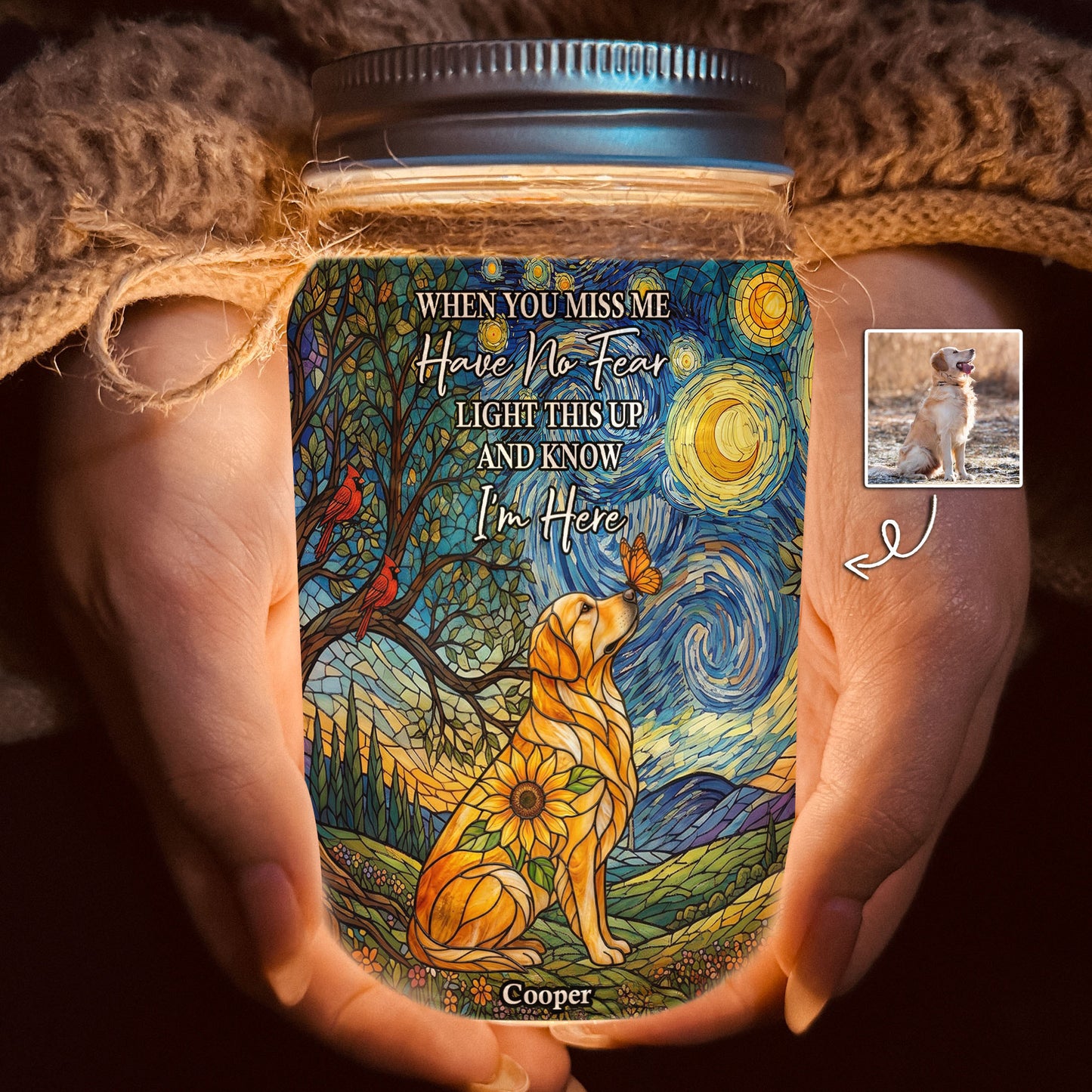 Custom Photo Pet Memorial Stained Glass Sunflower - Personalized Night Light