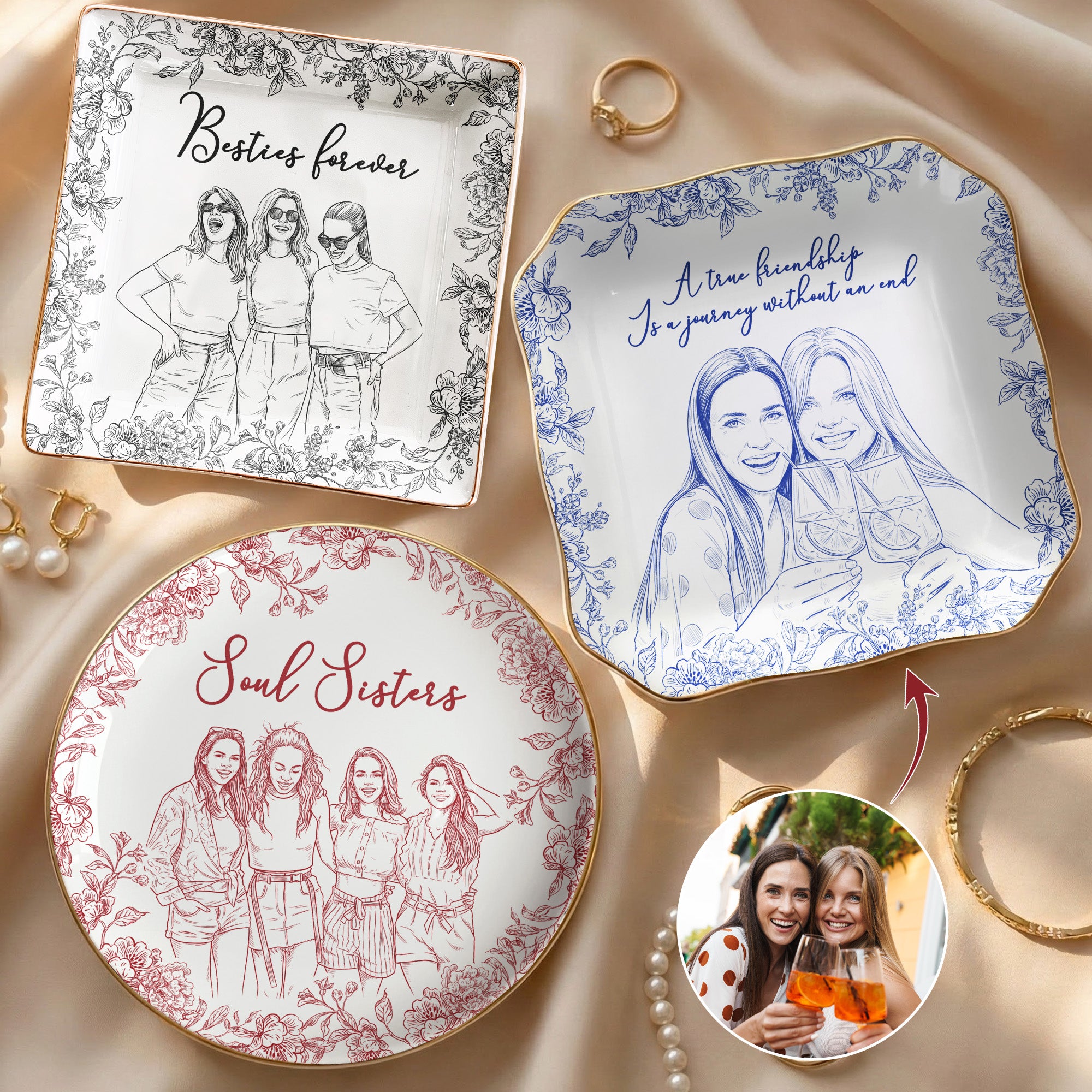 Custom Photo Ring Dish Gift For Friends, Soul Sisters - Personalized Photo Jewelry Dish