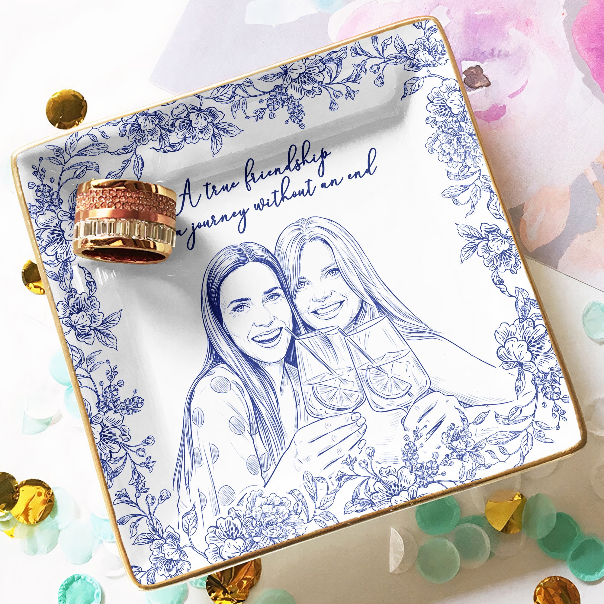 Custom Photo Ring Dish Gift For Friends, Soul Sisters - Personalized Photo Jewelry Dish