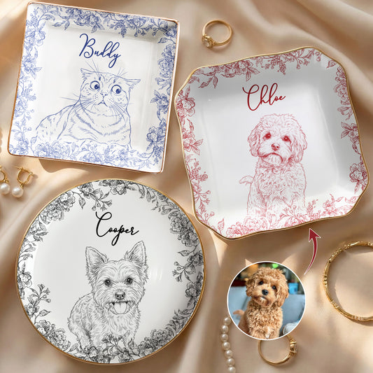 Custom Photo Ring Dish Gift For Pet Lovers, Dog Mom, Cat Mom - Personalized Photo Jewelry Dish