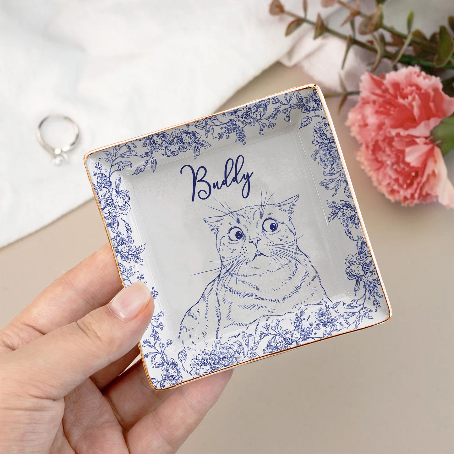 Custom Photo Ring Dish Gift For Pet Lovers, Dog Mom, Cat Mom - Personalized Photo Jewelry Dish