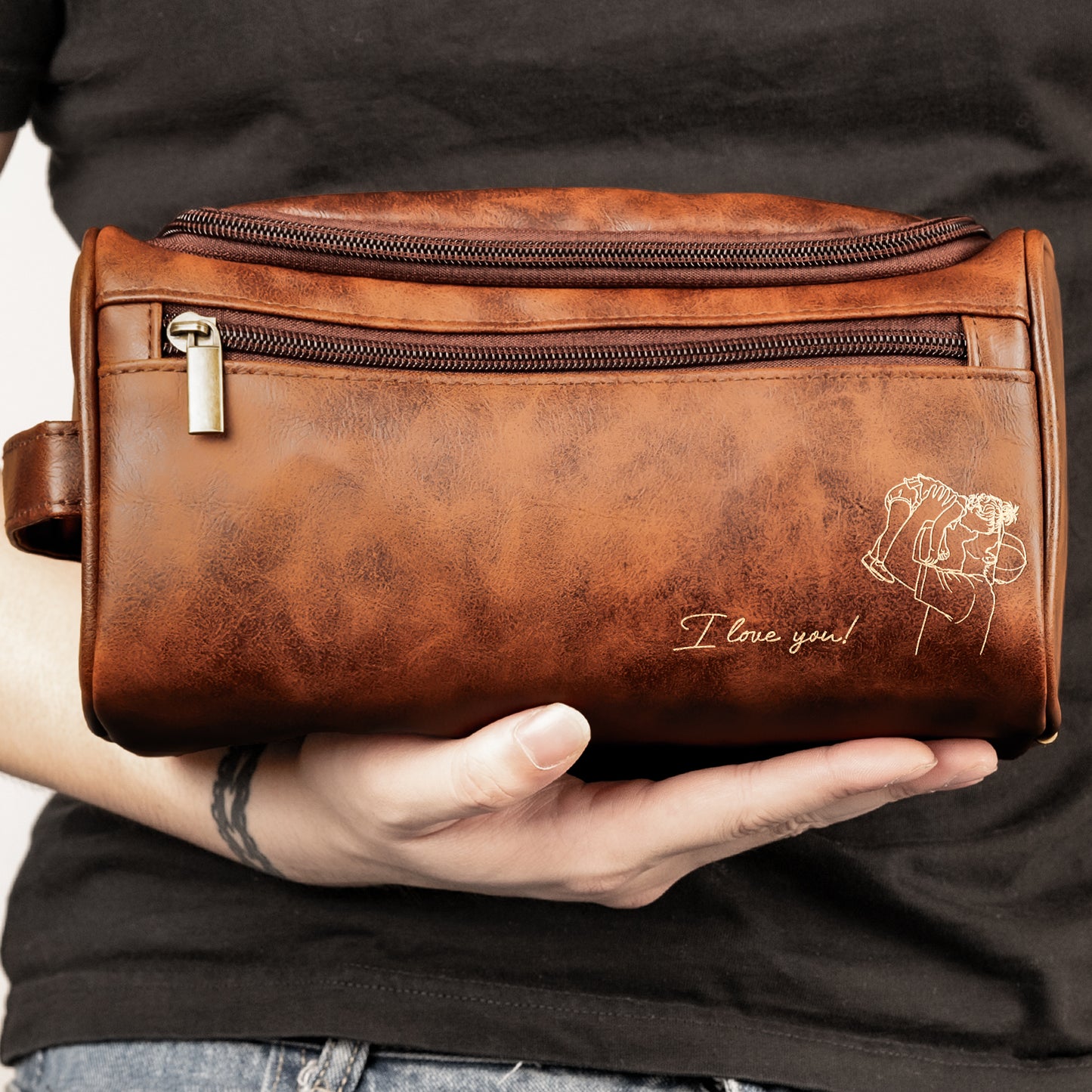 Custom Photo Sketch Line Art Father's Day Gift For Husband, Dad - Personalized Toiletry Bag