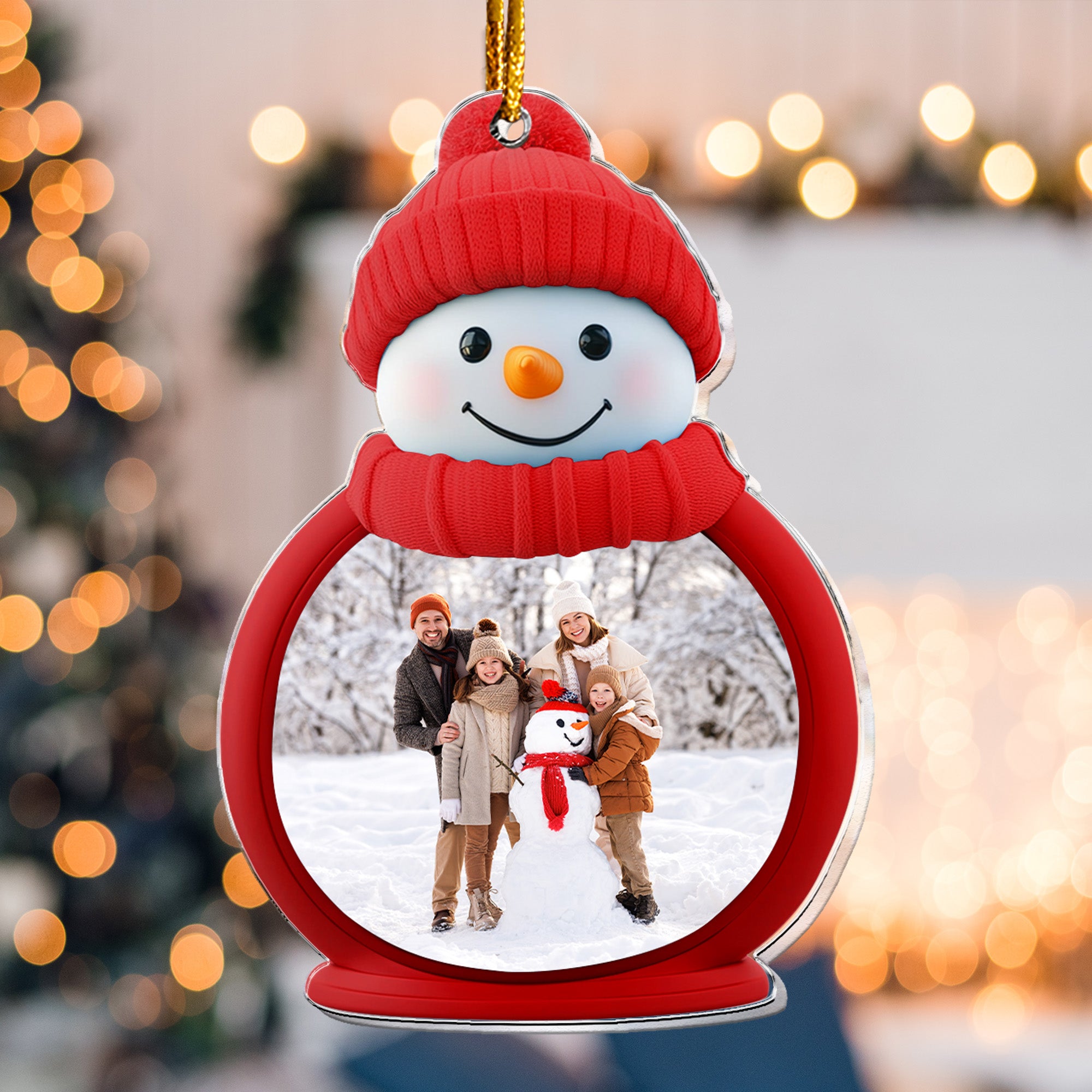 Custom Photo Snowman - For Family, Grandparents, Pet, Kids - Personalized Acrylic Photo Ornament