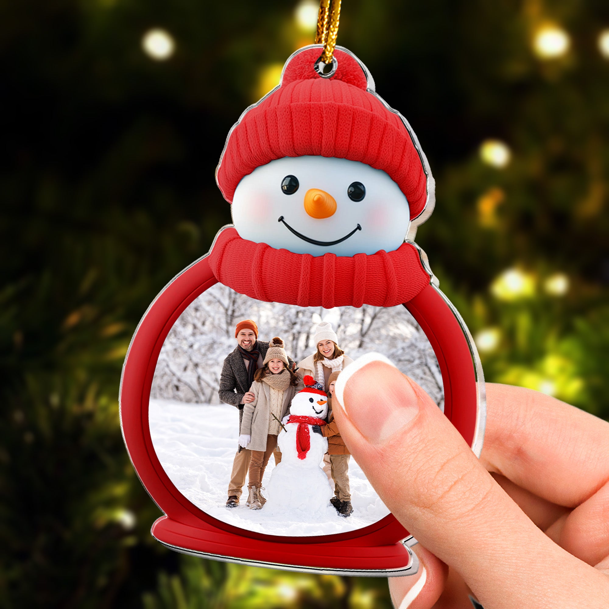 Custom Photo Snowman - For Family, Grandparents, Pet, Kids - Personalized Acrylic Photo Ornament