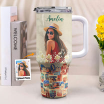 Custom Photo Travel Theme - Personalized Photo 40oz Tumbler With Straw