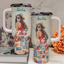 Custom Photo Travel Theme - Personalized Photo 40oz Tumbler With Straw