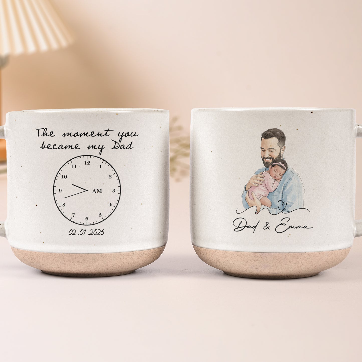 Father's Day Gifts, Custom Photo Watercolor Art Father's Day Gift For New Dad, Husband - Personalized Pottery Mug