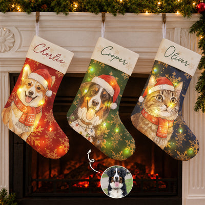 Custom Photo Watercolor For Family Members, Christmas Decor - Personalized Stocking