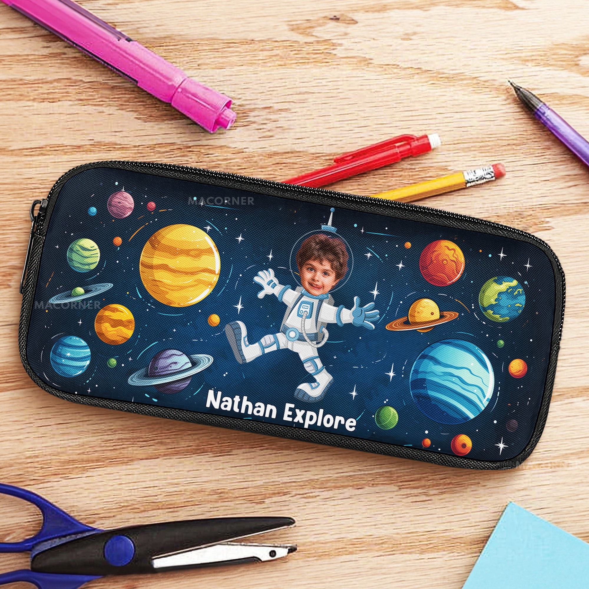 Custom Photo With Explore The Universe As Astronaut - Personalized Photo Pencil Case