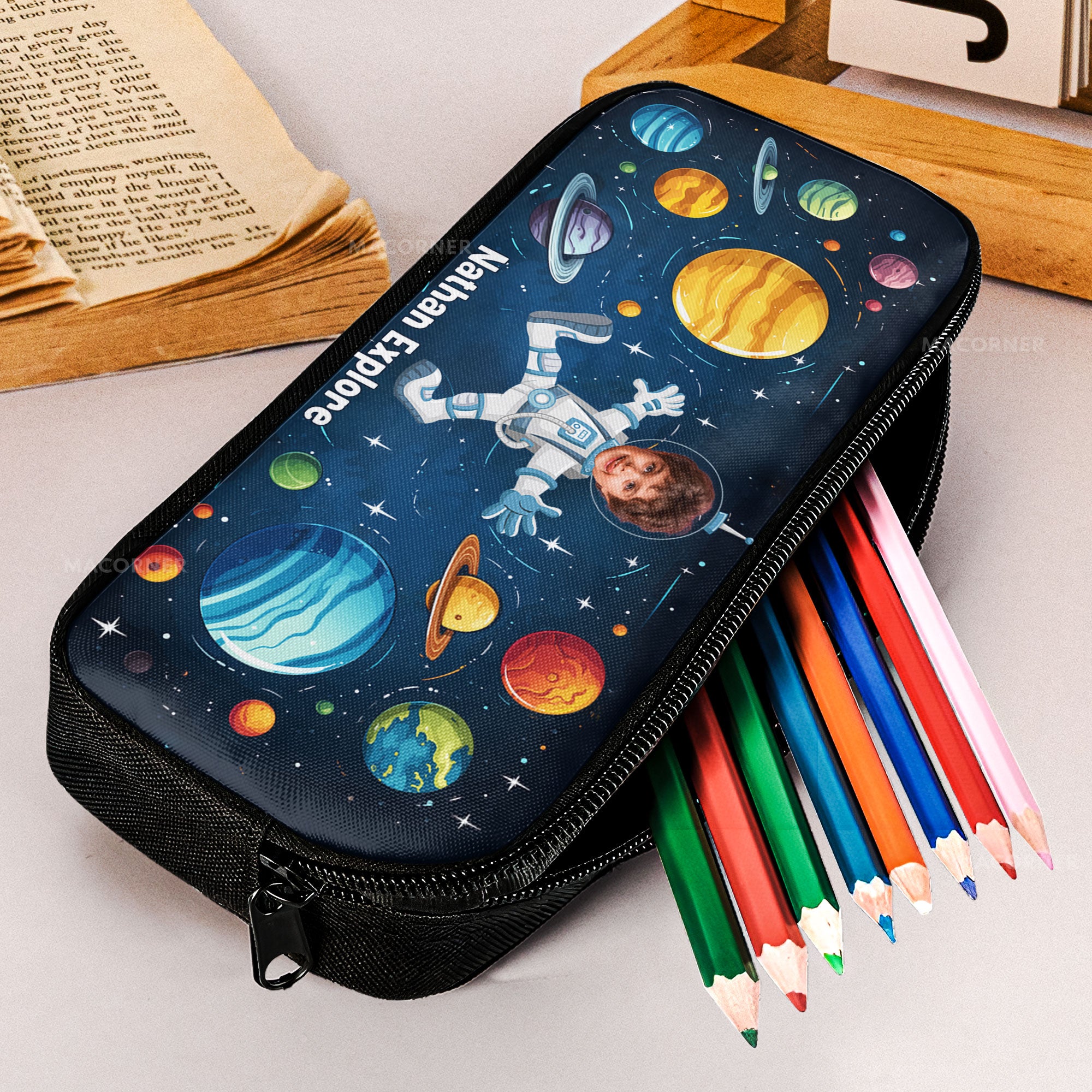 Custom Photo With Explore The Universe As Astronaut - Personalized Photo Pencil Case