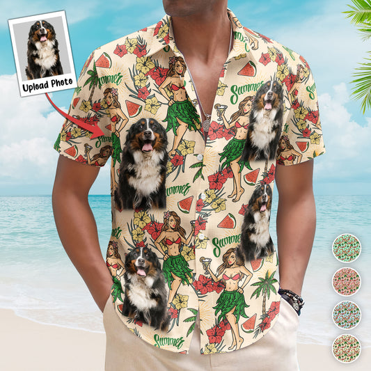 Custom Photo With Hula Girl Tropical Pattern Hawaiian Shirt - Custom Photo Hawaiian Shirts