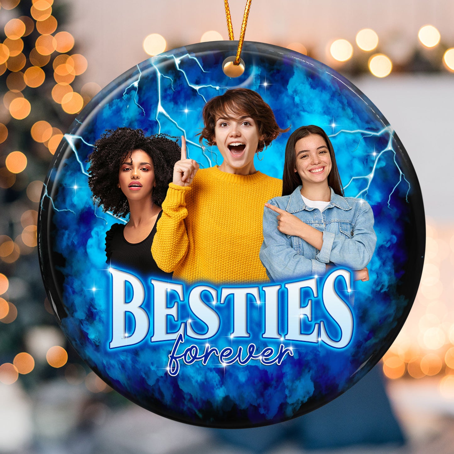 Custom Photos Bootleg Style Besties Ornament - Personalized Ceramic Photo Ornament