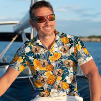 Custom Polo Shirt With Funny Face Hawaiian Pattern - Personalized Photo Polo Shirt