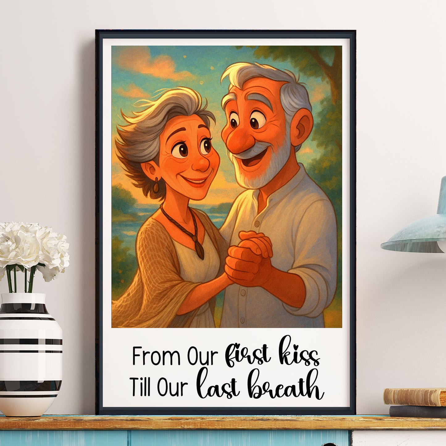 Custom Portrait From Photo For Couples Cartoon-Style - Personalized Photo Poster