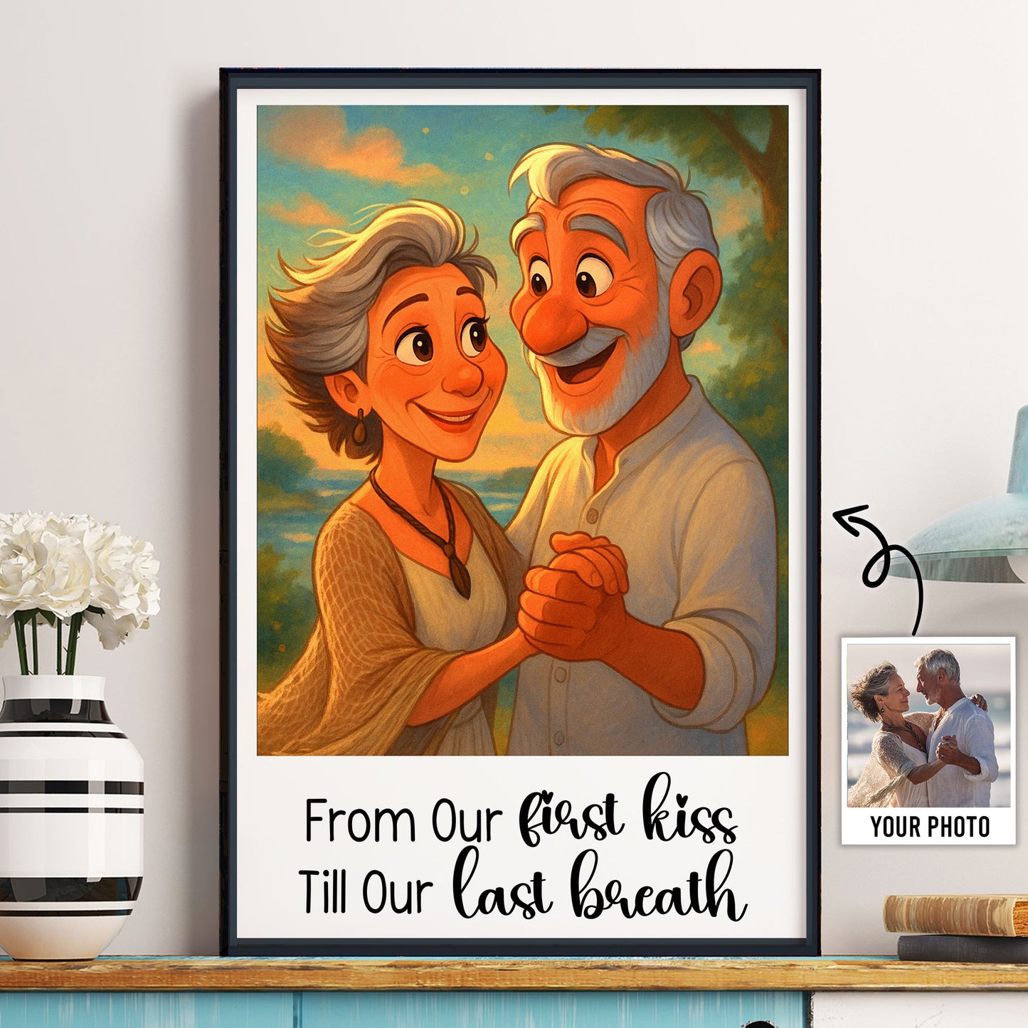 Custom Portrait From Photo For Couples Cartoon-Style - Personalized Photo Poster