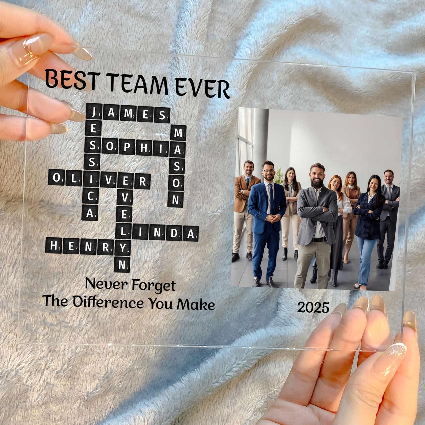 Custom Scrabble Thank You Gift For Appreciation, Coworkers, Boss, Team - Personalized Acrylic Photo Plaque