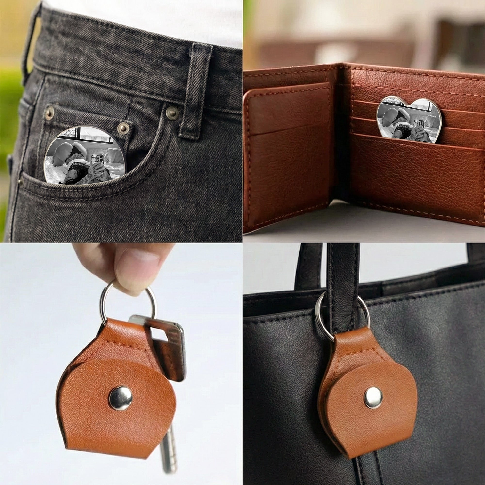 Custom Spicy Photo Date Night Token For Him, Husband, Boyfriend - Personalized Leather Photo Pocket Hug