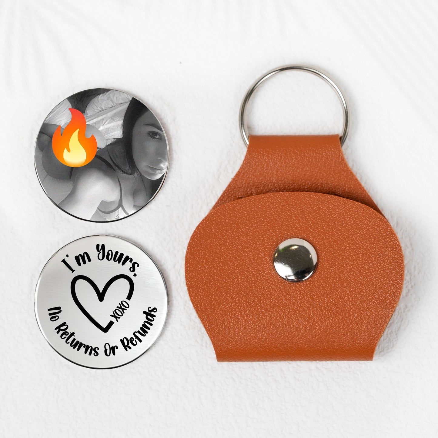 Custom Spicy Photo & Message For Him, Husband, Boyfriend - Personalized Leather Photo Pocket Hug