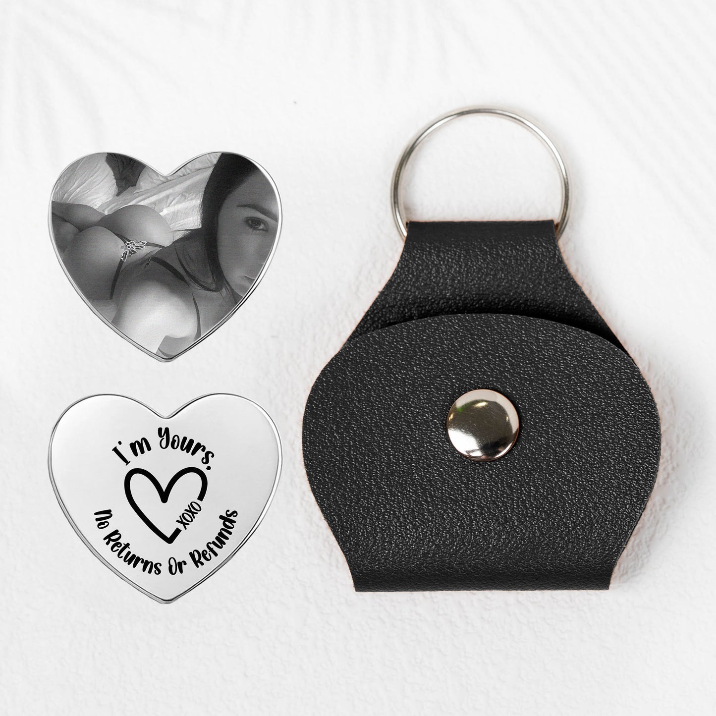 Custom Spicy Photo & Message For Him, Husband, Boyfriend - Personalized Leather Photo Pocket Hug