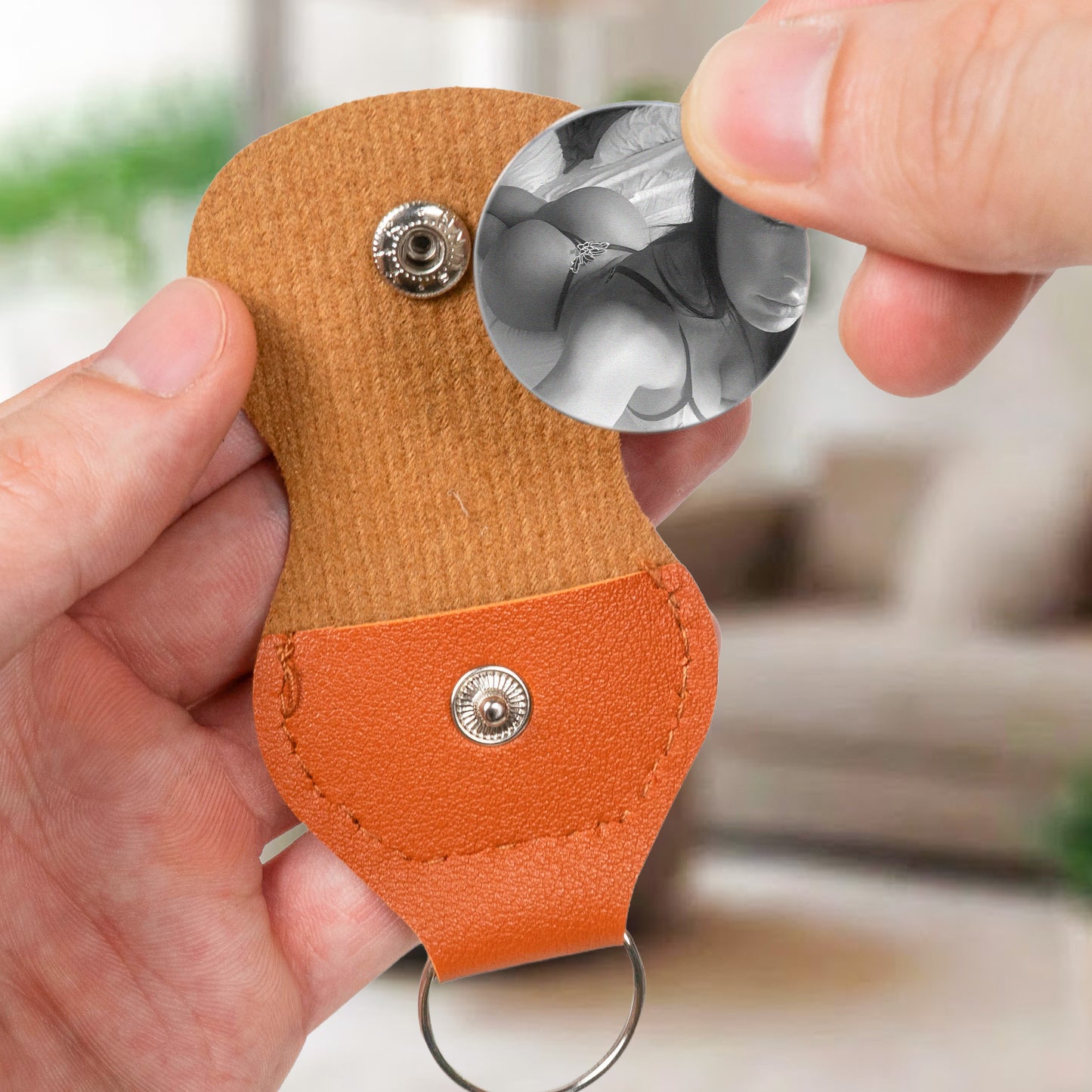 Custom Spicy Photo & Message For Him, Husband, Boyfriend - Personalized Leather Photo Pocket Hug