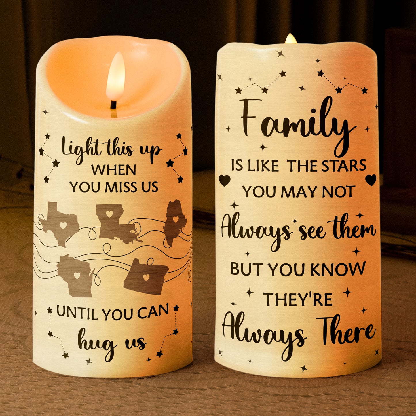 Custom States Candle Families Are Like Stars - Personalized LED Candle