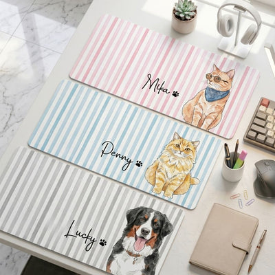 Custom Striped Pet Portrait Watercolor Pet Lover Gift - Personalized Desk Mat