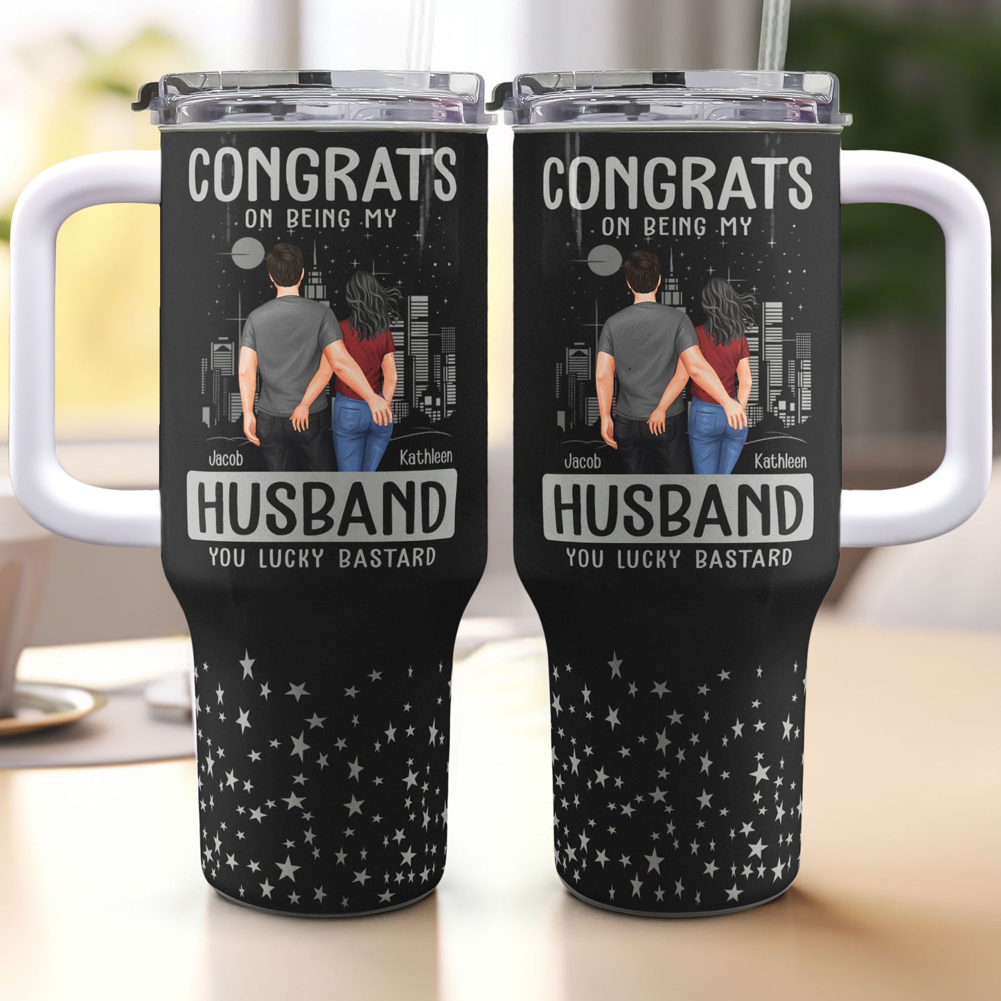 Custom Tumbler 40Oz Congrats Being My Husband - Personalized 40oz Tumbler With Straw