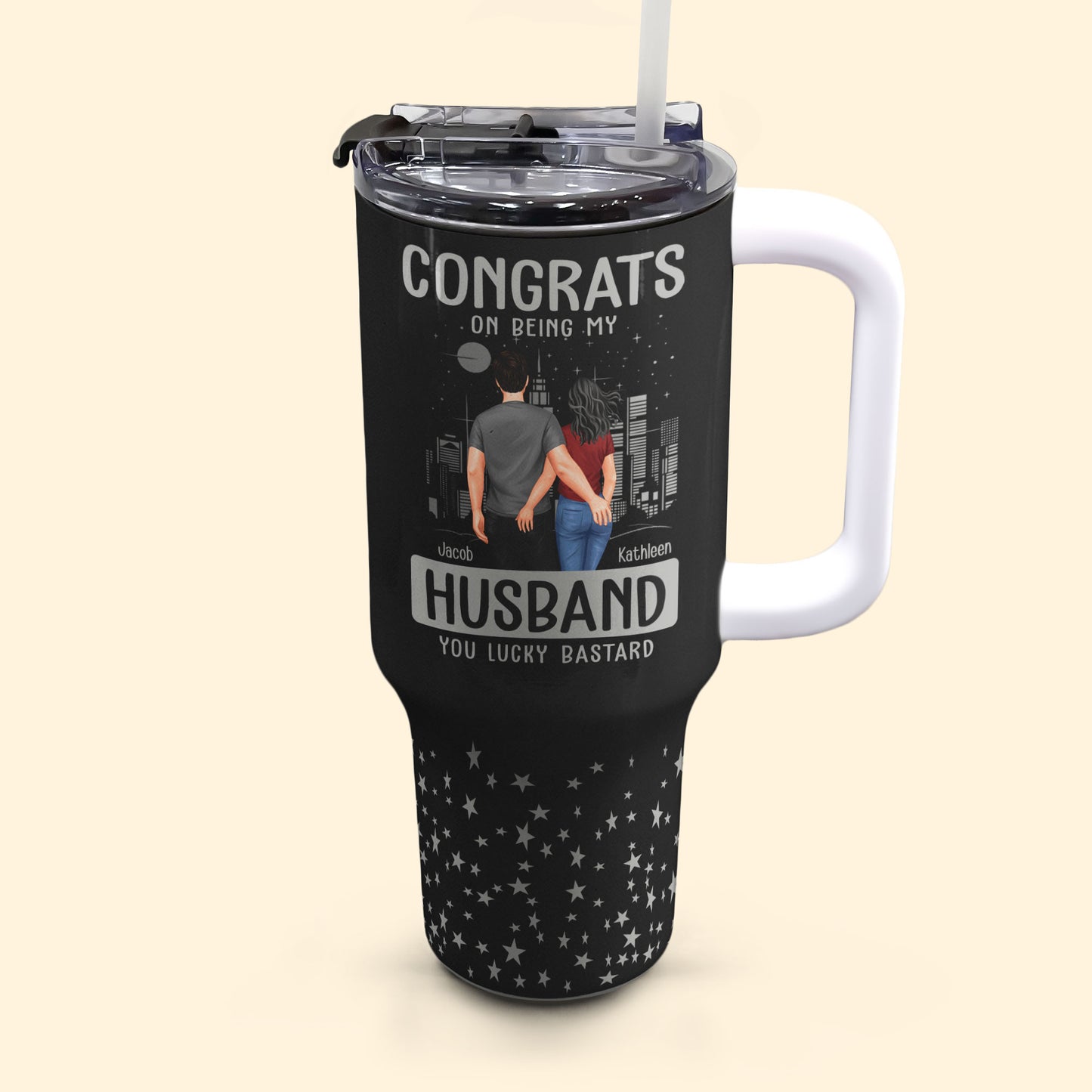 Custom Tumbler 40Oz Congrats Being My Husband - Personalized 40oz Tumbler With Straw