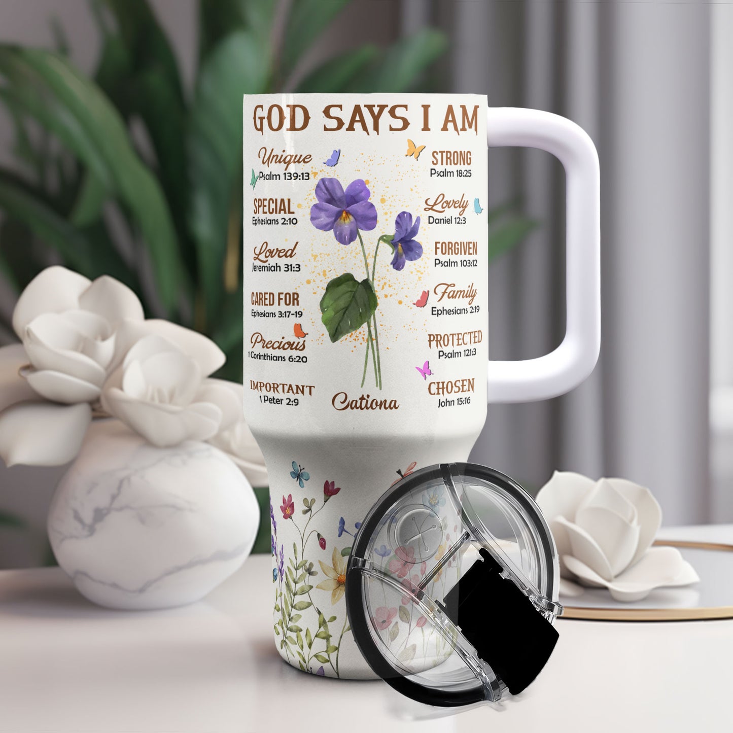 Custom Tumbler 40Oz God Says I Am - Personalized 40oz Tumbler With Straw