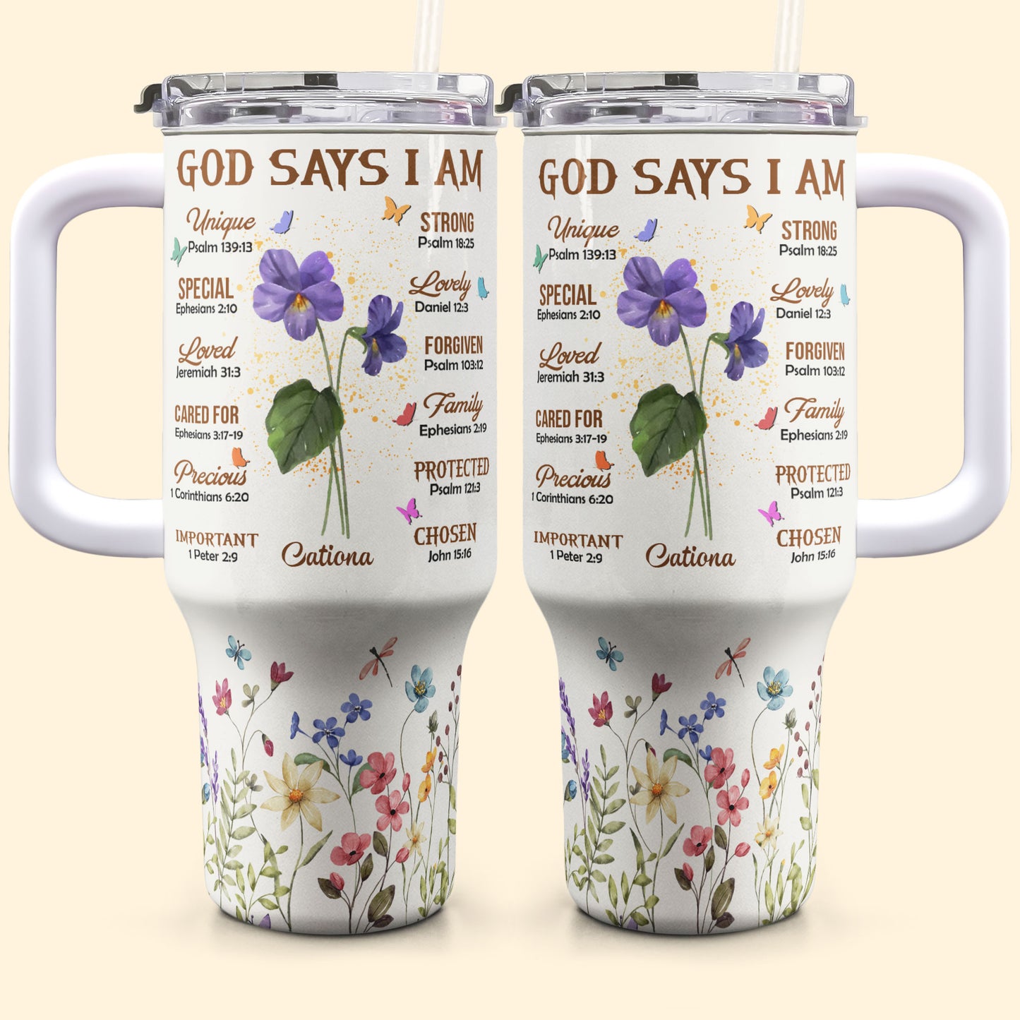 Custom Tumbler 40Oz God Says I Am - Personalized 40oz Tumbler With Straw