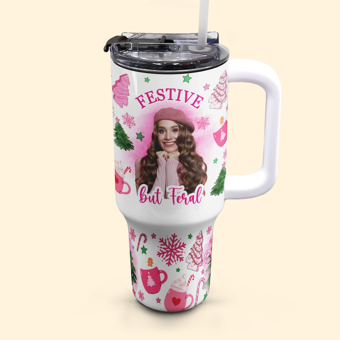 Custom Tumbler For Girls Festive But Feral - Personalized Photo 40oz Tumbler With Straw