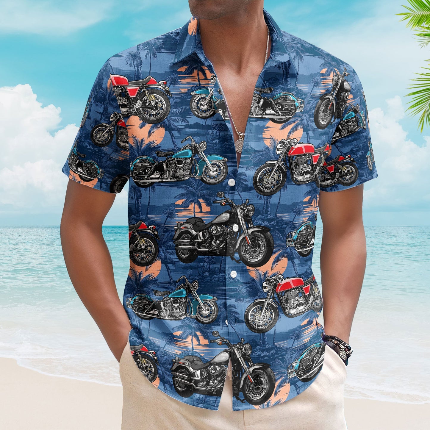 Custom Vintage Bikes Photo Motorbicycles For Bikers, Men, Husband - Custom Photo Hawaiian Shirt