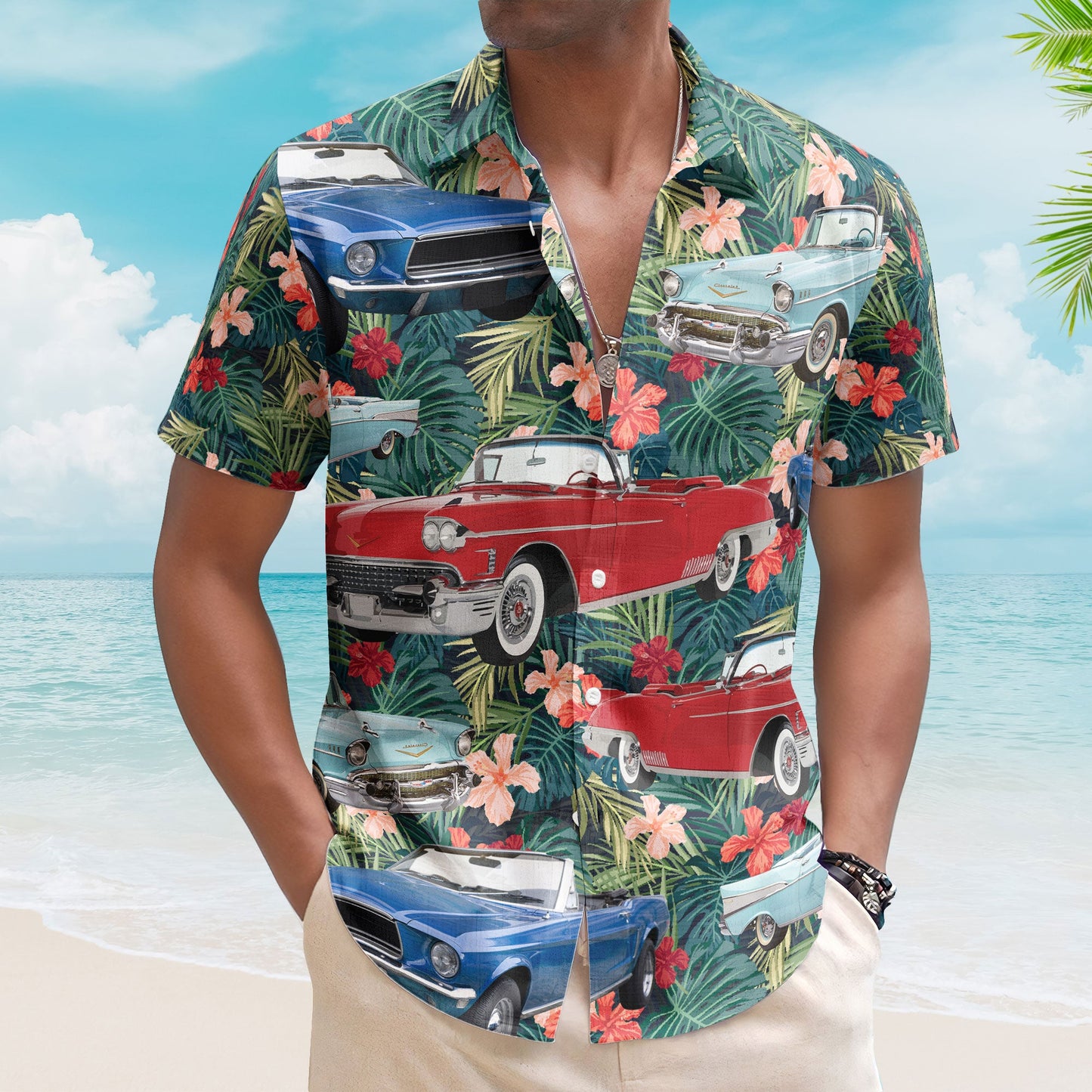 Custom Vintage Car Muscle Cars For Men, Husband - Custom Photo Hawaiian Shirt