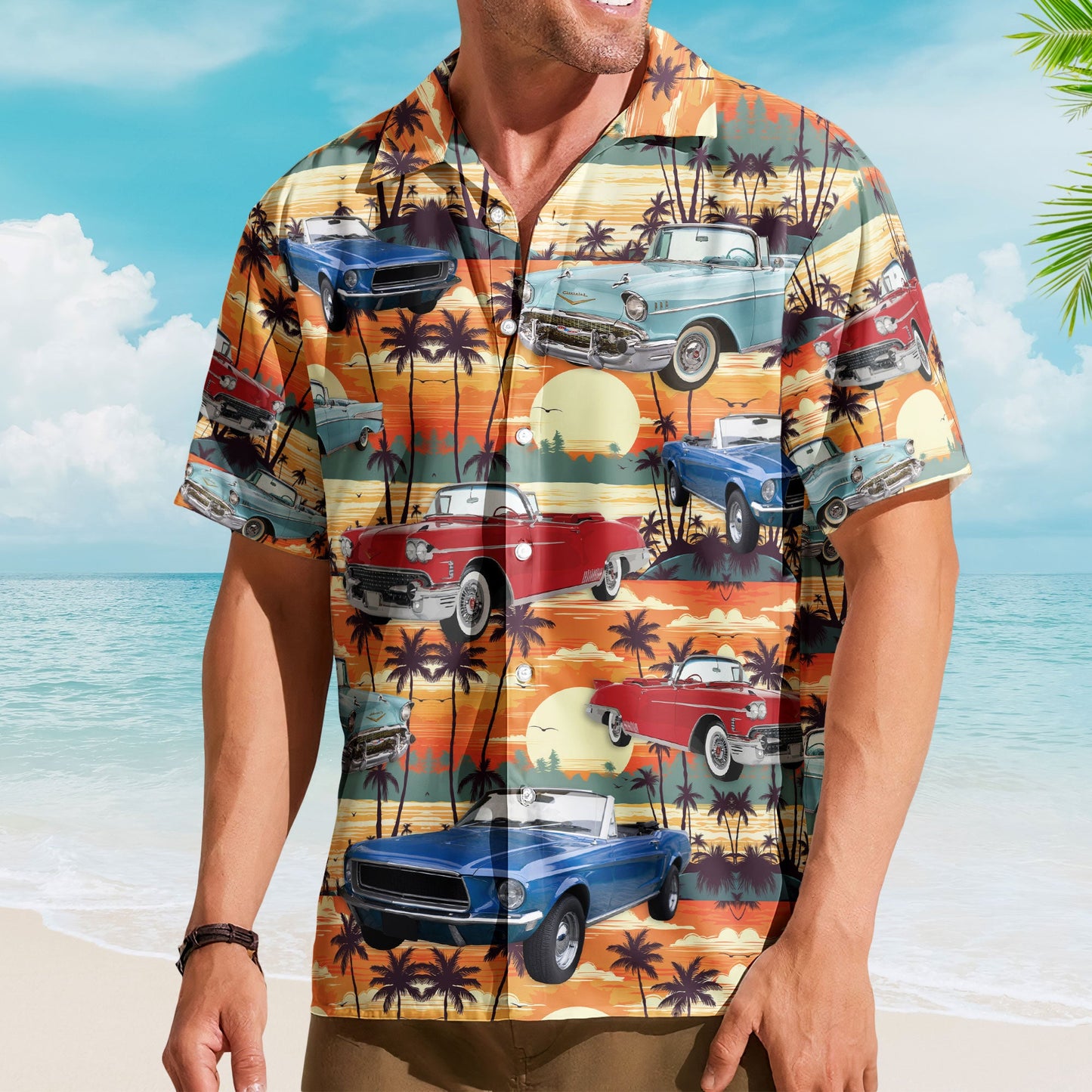 Custom Vintage Cars Photo Muscle Cars For Men, Husband - Custom Photo Hawaiian Shirt