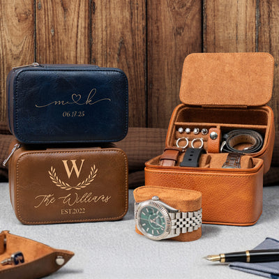 Custom Vintage Monogram Family Name, Couples Initial For Him, Men, Husband - Personalized Watch Travel Case